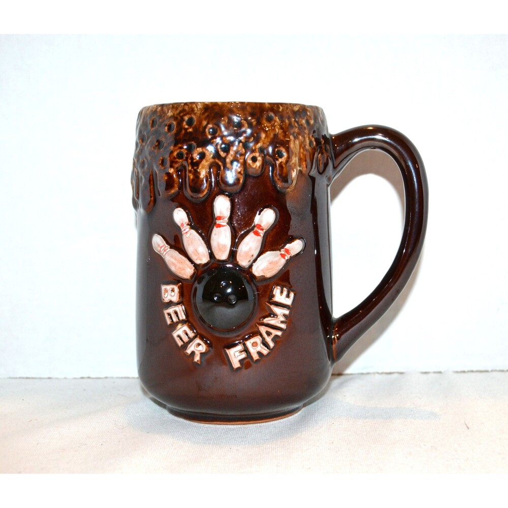 Vintage Bowling Brown Drip Mug Beer Frame